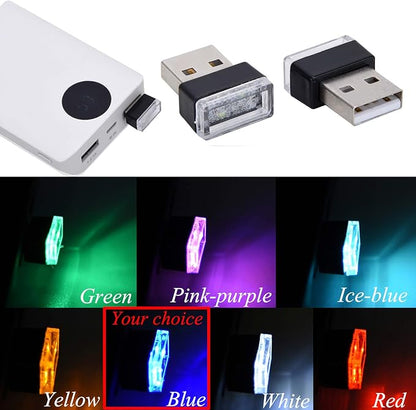 Febrytold 2 Pcs Blue Universal Mini USB LED Car Interior Ambient Atmosphere Lights for Car Interior Trunk Ambient Atmosphere