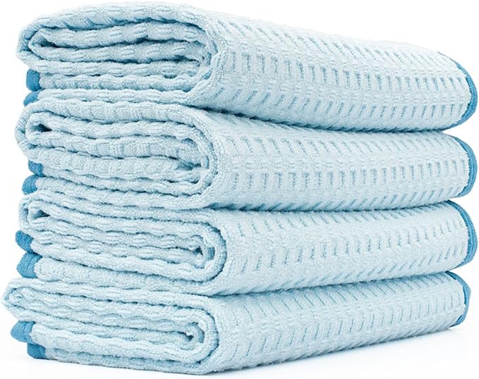 The Rag Company Dry Me A River, Professional Korean 70/30 Blend Microfiber Waffle-Weave Drying & Detailing Towels, Soft Suede Edges, 390 GSM, 16x16 Inches, Light Blue, 5-Pack