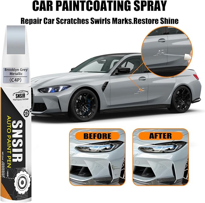 Car Touch up Paint(C4P Brooklyn Gray Metallic) Compatible with BMW | Automotive Paint Pen for BMW X1/X2/X3/X4/X5/X6/X7/Z4/iX/i4/i5/i7, Car Paint Pen Scratch Repair Two-In-One Touch Up Paint