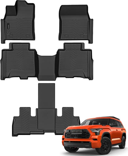 Auxko All Weather Floor Mats Fit for Toyota Sequoia 2026-2023 TPE Rubber Liners Set Sequoia Accessories All Season Guard Odorless Anti-Slip Floor Mats