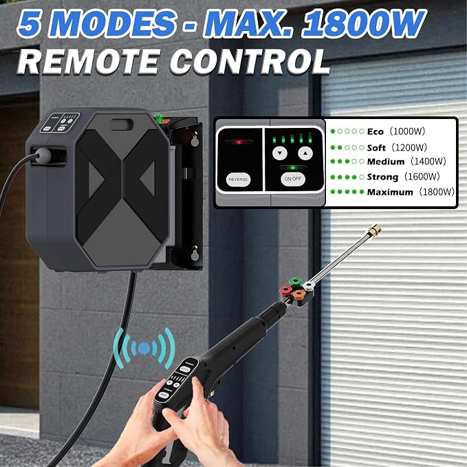 5000PSI Wall Mounted PowerWasher with 4 Quick Connect Nozzles, Foam Cannon for Car, Lane, Patio Cleaning