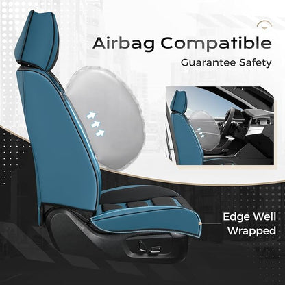 Coverado Car Seat Covers Full Set, Seat Covers for Cars, Front Seat Covers and Back Seat Cover Waterproof Leather Automotive Seat Cover, Universal Car Interior Protectors Cushion for Most Cars Blue