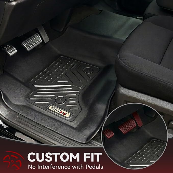 YITAMOTOR Floor Mats Compatible with 2014-2018 Silverado/Sierra 1500, 2015-2019 2500HD/3500HD Crew Cab, with 1st Row Bench Seat, All Weather TPE Custom Fit Silverado Floor Liners 1st & 2nd Row, Black
