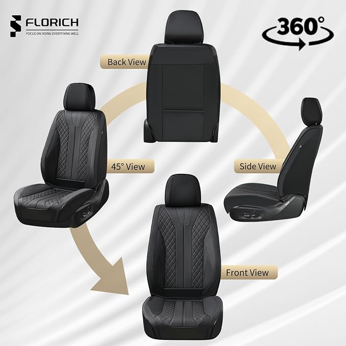 FLORICH Leather Seat Covers Full Set Automotive Seat Covers Black Car Seat Covers Waterproof Front and Back Seat Covers Car Seat Cushion Protector Universal Fit for Most Cars SUV Trucks, Black