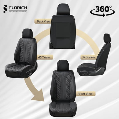 FLORICH Leather Seat Covers Full Set Automotive Seat Covers Black Car Seat Covers Waterproof Front and Back Seat Covers Car Seat Cushion Protector Universal Fit for Most Cars SUV Trucks, Black