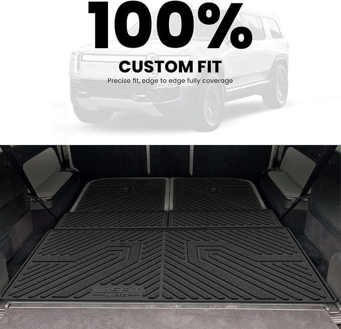LASFIT Trunk Mat & Backrest Mats for Rivian R1S 2024 2023 2022, All Weather TPE Custom Fit Cargo Liner for R1S Cargo Mat, Black, Easy to Clean