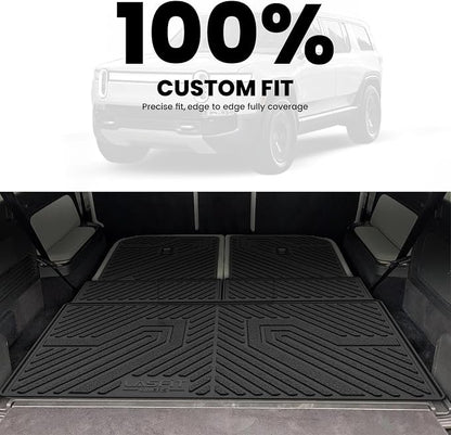 LASFIT Trunk Mat & Backrest Mats for Rivian R1S 2024 2023 2022, All Weather TPE Custom Fit Cargo Liner for R1S Cargo Mat, Black, Easy to Clean