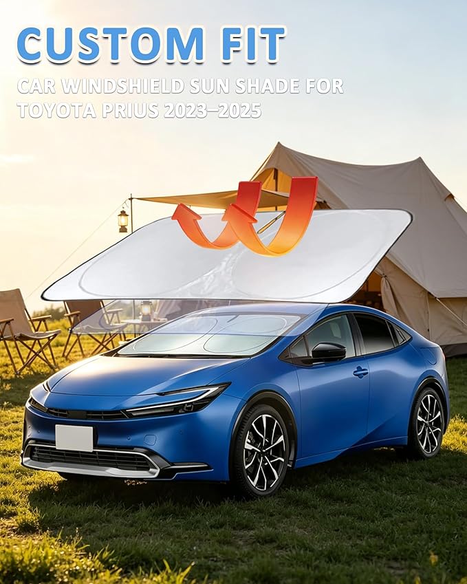 Sun Shade for Toyota Prius Windshield Sunshade Custom fit Toyota Prius 2026-2025 2023 Foldable Front Window Cover Retractable Sun Visor Protector Keep Interior Cool UV Blocker