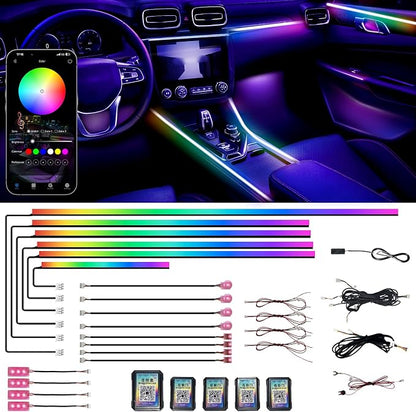 Acrylic Interior Car LED Strip Lights, Dreamcolor 18-in-1 Car Ambient Lighting Kit, with APP Control, 622 LED Fiber Optic Strip Lights for Cars, Supports Neon Sync with Music DIY Mode.