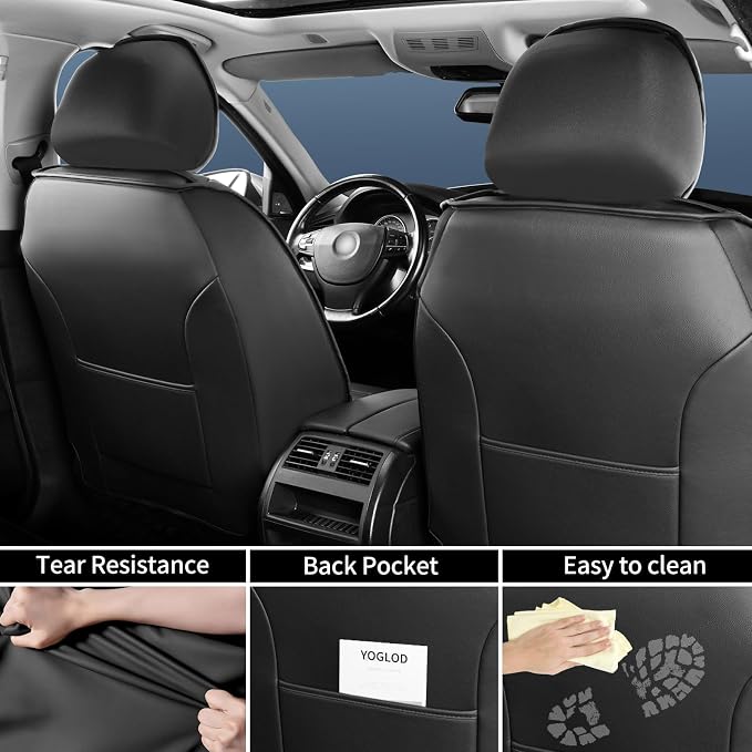 Ranger Car Seat Covers Custom Fit for Ford Ranger 2019-2025 2026, Full Coverage Leather Waterproof Breathable Seat Covers Full Set, Automotive Seat Protectors, Airbag Compatible(5 Seats, Black)