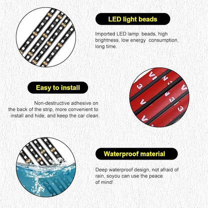 Car LED Strip Light, 48 LEDs RGB Neon Interior Atmosphere Lights, 12V Under Dash Ambient Night Light, USB Port Auto Interior Decorative Lamp, Universal Car Accessories (Blue)