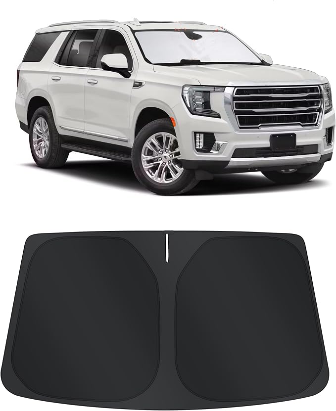 TINGLU Sun Shade for GMC Yukon XL/Chevrolet Suburban 2021-2024 2025 Accessories Windshield Sun Shade Window Shade UV Rays Protection Sun Visor Cover with Steering Wheel Sunshade Storage Bag