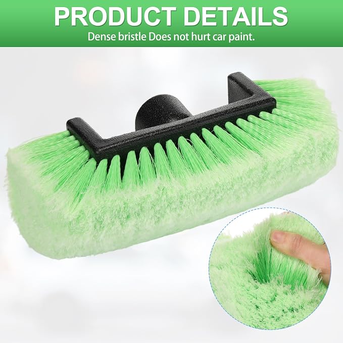 Vesici 8 Pcs Car Wash Brush Head with Soft Detailing Bristle Flow Thru Car Cleaning Brush Exterior Cars Wash Equipment for Auto Truck RV Boat Camper Washing, 10 Inch (Green)