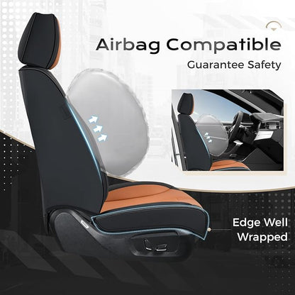 Coverado Car Seat Covers Full Set, Front Seat Covers with Lumbar Support and Back Seat Cover Waterproof Leather Automotive Seat Cover, Universal Car Interior Protectors Cushion for Most Cars