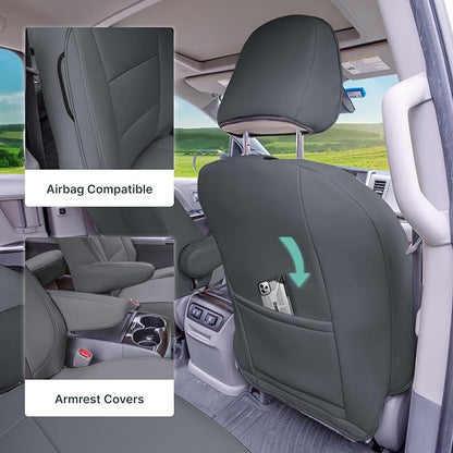 FH Group Custom Fit Car Seat Covers Specifically Made for 2011-2020 Toyota Sienna 7 Passenger, Car Seat Cover Front Set, Automotive Seat Covers in Solid Gray Faux Leather, Waterproof and Washable