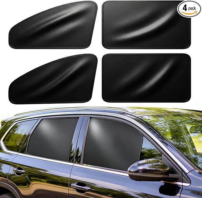 Leather Car Curtains for Side Window - 4 Pcs Privacy Sun Shades Magnetic 100% Block Light Car Window Covers with Cooler Feeling (Leather, 4pcs)