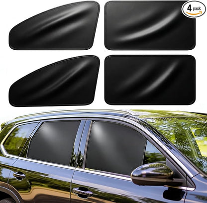 Leather Car Curtains for Side Window - 4 Pcs Privacy Sun Shades Magnetic 100% Block Light Car Window Covers with Cooler Feeling (Leather, 4pcs)