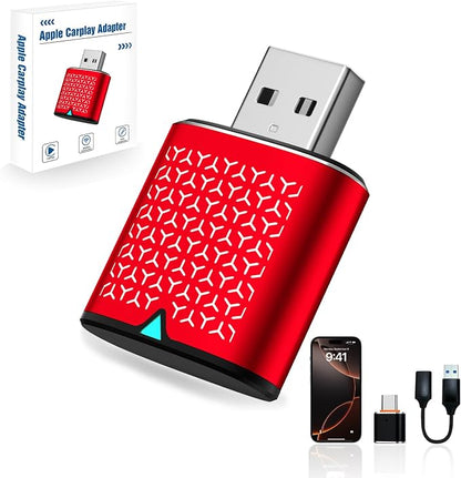 Mini Wireless Carplay Adapter for iPhone - Carplay Wireless Adapter Car Play Dongle Bluetooth, Compatible with iPhone iOS 10+, Stable & No Delay, Red