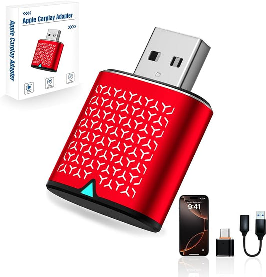 Mini Wireless Carplay Adapter for iPhone - Carplay Wireless Adapter Car Play Dongle Bluetooth, Compatible with iPhone iOS 10+, Stable & No Delay, Red