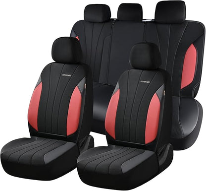 Coverado Seat Covers Full Set, Automotive Car Seat Protectors 5 Seats, Red Driver Protectors Universal Fit for SUVs, Trucks, Sedans,Car Accessories