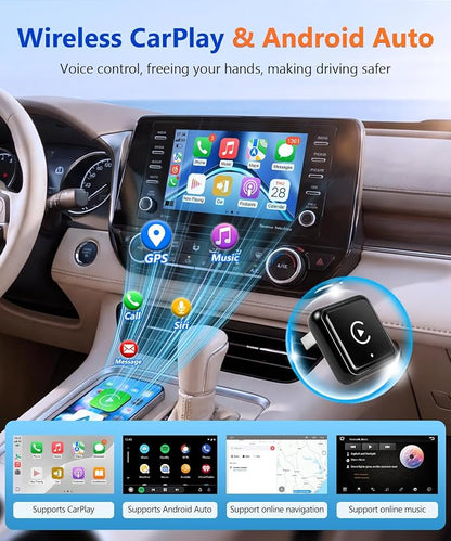 Wireless CarPlay Adapter for iPhone & Android, 2 in 1 CarPlay Wireless Adapter & Android Auto Wireless Adapter, USB C Wireless CarPlay Adapter, Plug & Play for Factory Wired CarPlay Cars