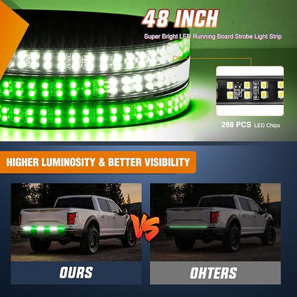 Nilight 48 Inch Truck Tailgate Strobe Light Strip Tail Emergency Bar Rear Window Warning Lamp Ultra-Bright Double Row 288 LED for Pickup Trailers Construction Vehicles Car SUV, Green White