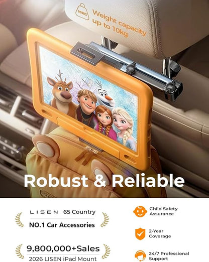 LISEN for iPad Holder Car Tablet Mount, Road Trip Essentials Toddler Kids Travel Gifts, Car Accessories for Women Interior Organizer Mens Truck 3in1 Tablet Holder for Car Camping Back Seat Headrest