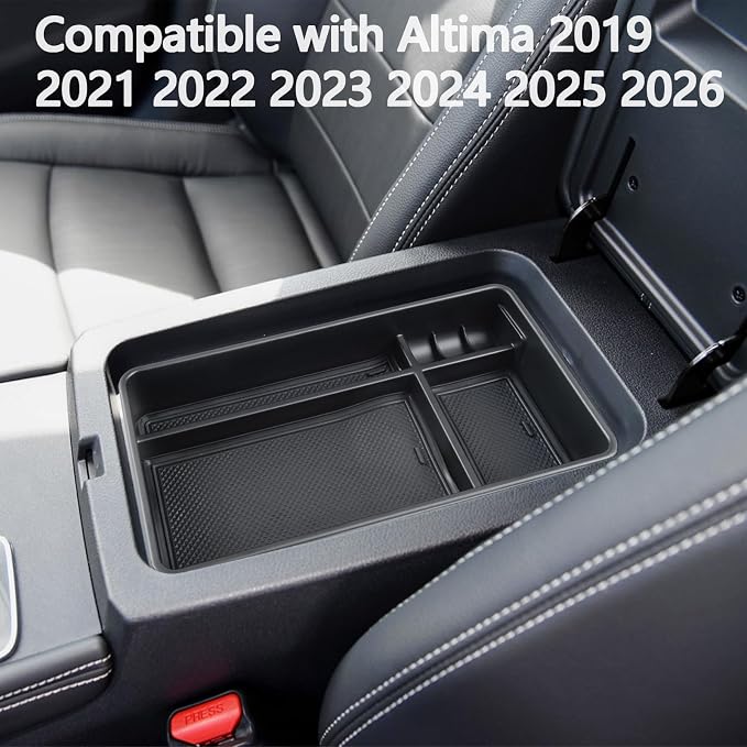 EDBETOS Altima Center Console Organizer Compatible with 2019-2023 2024 2025 2026 Nissan Altima Accessories S/SV/SR/SL/Platinum, ABS Plastic Armrest Box Insert Tray Armrest Storage Box, Black