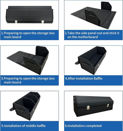 Car Trunk Organizer with Lid,Foldable Faux Leather Cargo Storage Box,3 Compartments,Collapsible Multi-Functional for SUV,Sedan,Vehicle Trunk