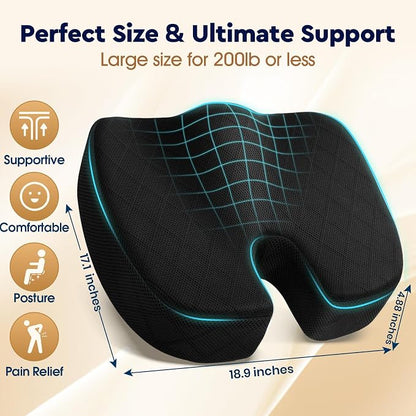TushGuard Seat Cushion - for Office Chair, Car Seat, Airplane, Bleacher - Sciatica & Coccyx Pain Relief Desk Chair Cushion for Long Sitting Office Workers, Car Drivers(Black, XXX-Large)