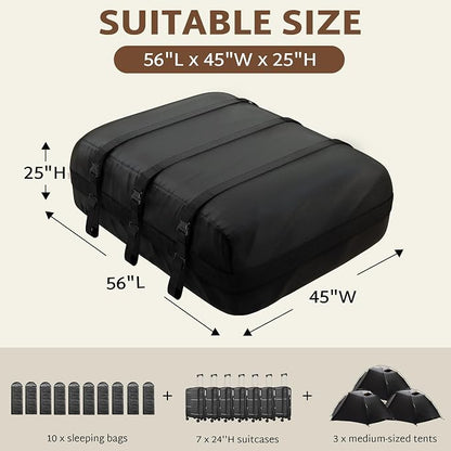 iBirdie Roof Rack Cargo Carrier 36.4 Cubic Feet, XXL Soft-Shell Rooftop Cargo Box, Waterproof Heavy Duty 1200D for Car with/Without Roof Rack, Includes Anti-Slip Mat, Door Hooks, 56x45x25 inches