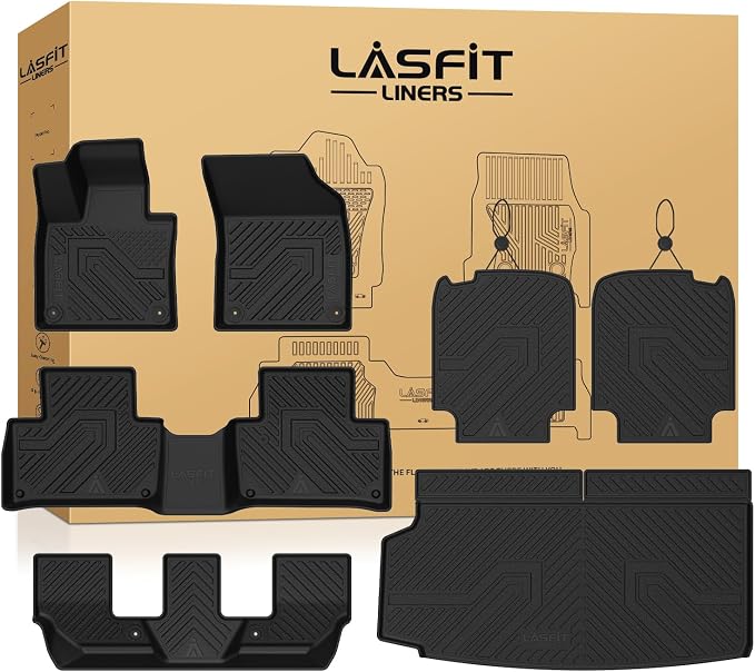 LASFIT Floor Mats & Cargo Liner for 2016-2026 Volvo XC90 Non-PHEV 7 Seats Only, Custom Fit All Weather TPE Floor Liners, Refined Interior Protection, 1st 2nd 3rd Row Mats, Trunk Mat & Backrest Mats