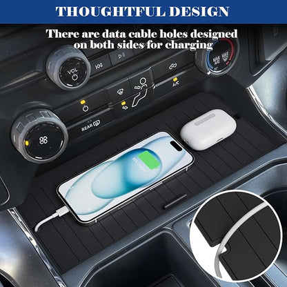 Center Console Organizer Cover for Ford F150 Accessories 2021-2024 2025 & Lightning XLT 2022 2023 2024 Middle Console Secret Pocket Lid Interior Hidden Storage Compartment Tray with USB Holes, 2PCS