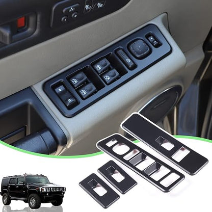 Inner Window Switch Panel Cover for Hummer H2 2003-2007,Window Lift Switch Cover Interior Button Trim Kit,1 Set of 4,Interior Accessories (Matte Black)