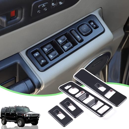 Inner Window Switch Panel Cover for Hummer H2 2003-2007,Window Lift Switch Cover Interior Button Trim Kit,1 Set of 4,Interior Accessories (Matte Black)