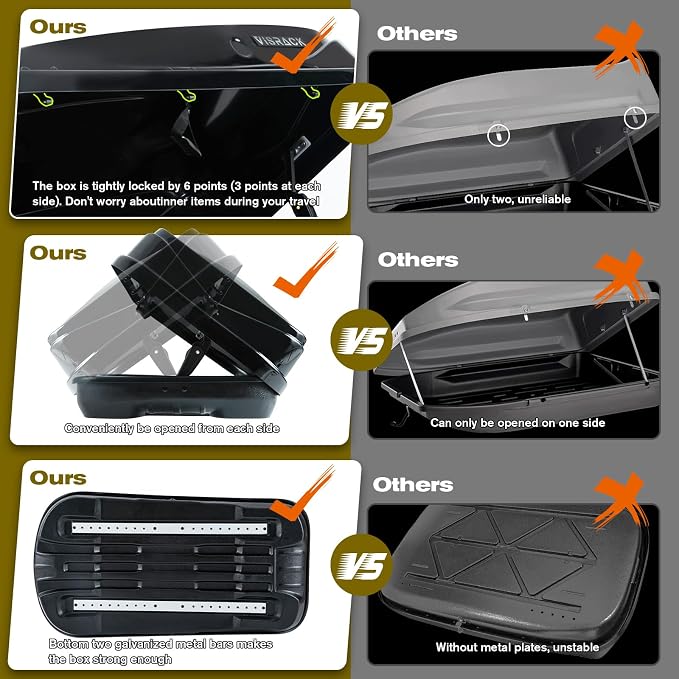 Hard Shell Rooftop Cargo Carrier with Roof Box, Heavy Duty Weatherproof 13 Cubic Feet Rooftop Cargo Carrier for Car Storage, Black