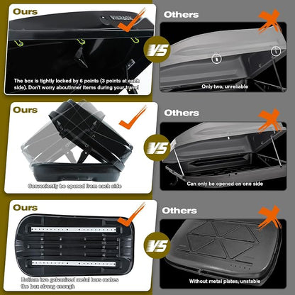Hard Shell Rooftop Cargo Carrier with Roof Box, Heavy Duty Weatherproof 13 Cubic Feet Rooftop Cargo Carrier for Car Storage, Black