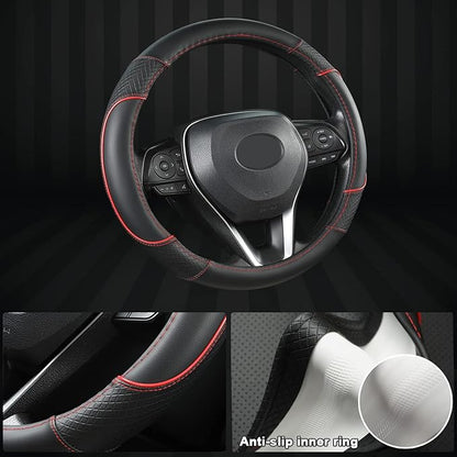 GIANT PANDA Steering Wheel Cover for Toyota, Auto Car Steering Wheel Cover for Toyota Highlander 4Runner Tacoma Corolla Camry - Black+Red Trim