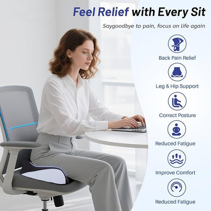 Extra Large Seat Cushion for Tailbone Pain Relief, Ergonomic Office Chair Cushion, Memory Foam Coccyx Cushion, Relief Sciatica and Back Support, Orthopedic Pillow