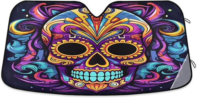 Windshield Sun Shade Sugar Skull Front Window Block UV Shades Visor Reflective Retractable for Car SUV Trucks