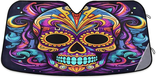 Windshield Sun Shade Sugar Skull Front Window Block UV Shades Visor Reflective Retractable for Car SUV Trucks