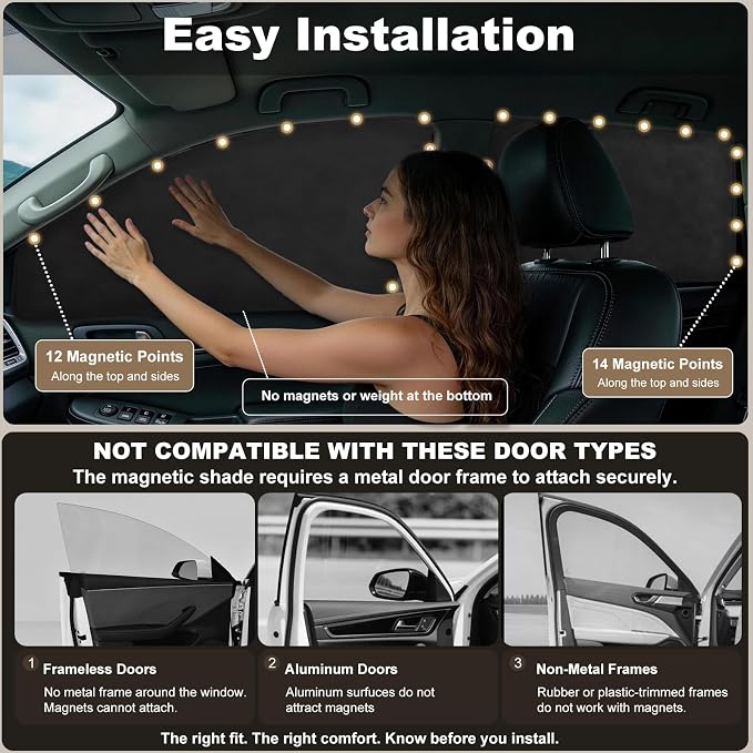 XCBYT Magnetic Car Window Shades 4PCS, 100% Blackout Privacy Curtains for Side Windows, Suede Car Window Covers for Camping, Baby Care, Breastfeeding & Road Trip Sleep