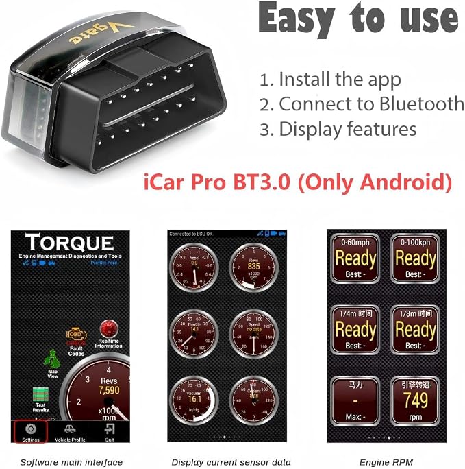 Vgate iCar Pro Bluetooth 3.0 OBD2 Scanner | Android Only – Not for iOS – Check Engine Light