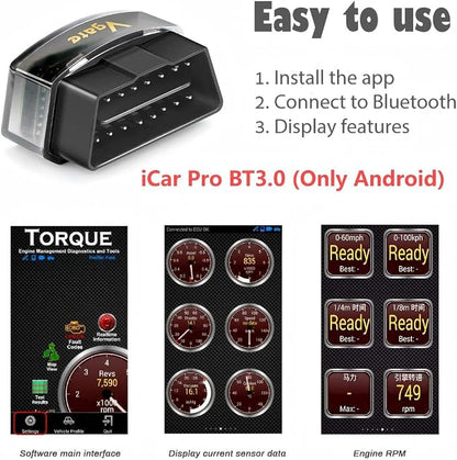 Vgate iCar Pro Bluetooth 3.0 OBD2 Scanner | Android Only – Not for iOS – Check Engine Light