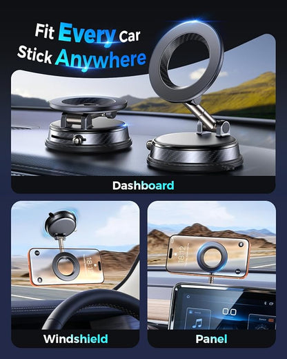 2026 Upgraded Vacuum Magnetic Car Phone Holder, 85LBS Strongest Suction & 2600gf Magnetic for Magsafe Car Mount, 360° Adjustable Foldable Cell Phone Holders for Your Car for iPhone 17 Pro Max 16 15