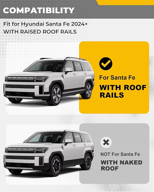 330LBS Lockable Cross Bars Roof Rack Fit for Hyundai Santa Fe 2024-2026 Aluminum Crossbars Cargo Bar Luggage Baggage Carrier Rooftop Accessories, for Storage Bag Kayak Snowboard Canoe Bike