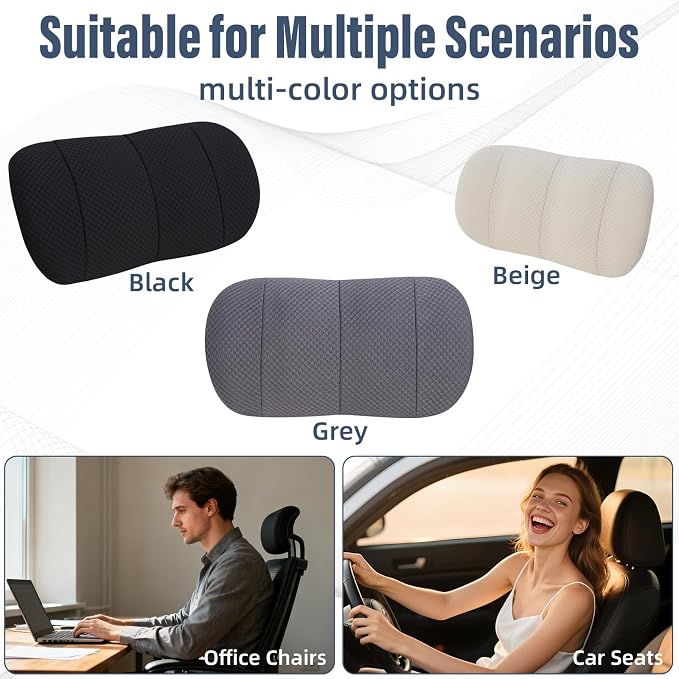 KAYI Lumbar Support Pillow for Car, Memory Foam Lumbar Pillow with Adjustable Straps, Lumbar Support Pillow for Office Chair, Back Support for Car, Sitting, Driving, Traveling (1, Gray)