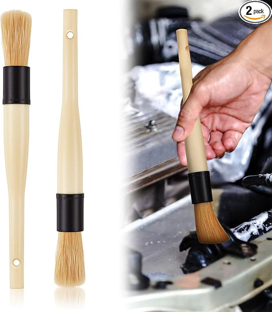 Patelai 2 Pack of Parts Cleaning Brush Home and Auto Use Parts Cleaner for Cleaning Auto Engine, Small Motors, Car Detailing, Wheels, Boats, Air Vents, Machinery (Beige)