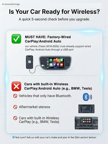 4-in-1 Wireless CarPlay & Android Auto Adapter – AirPlay & Miracast Media Hub – Seamless for Mixed Families – 5.8GHz Low-Latency & Auto-Connect – Factory Wired Cars Only (Silver)