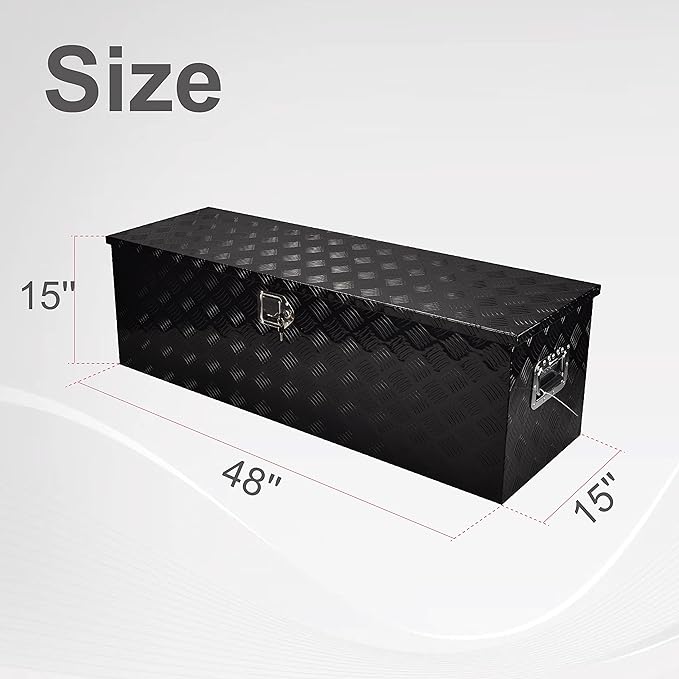 48 Inch Aluminum Heavy Duty Truck Bed Tool Box Truck Car Outdoor Trailer Pickup Underbody Toolbox, RV Storage Organizer W/Lock & Keys, 5 Bar Tread, Black (48"X15"X15")